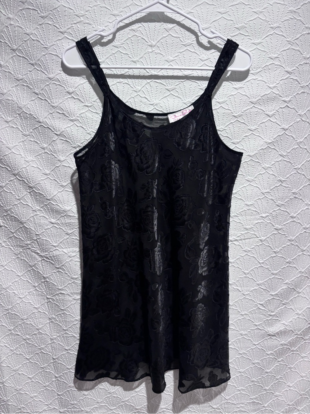 Oscar de la Renta Pink Label Black Sheer Rose Burnout Slip Dress M 90s Y2K